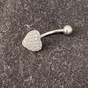 White Gold (18k) Heart Belly Button Ring with diamond cluster
